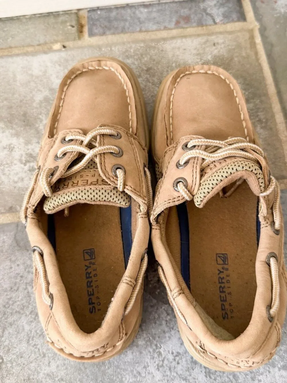 Sperry Billfish Boat Shoes Boys Size 1 Tan Leather Lace Up Slip On